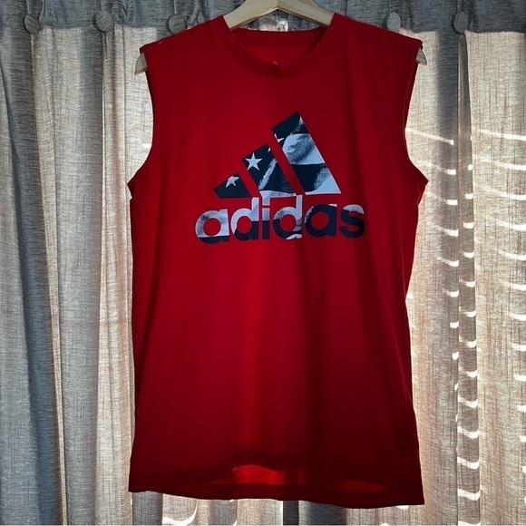Adidas Red Americana Logo Tank with Contrast Stitching Size Small - Picture 3 of 11